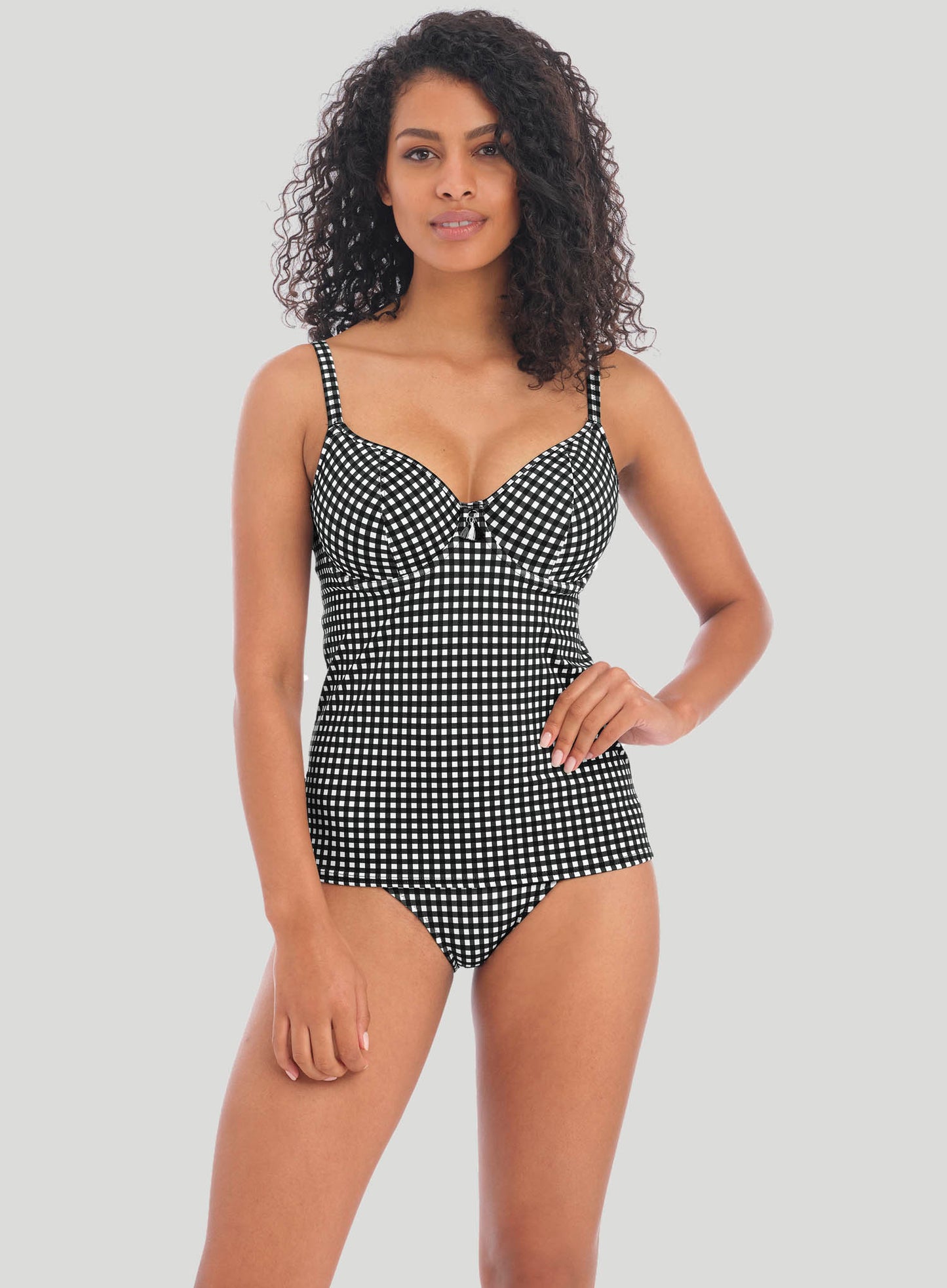 Freya Swimwear: Check In Plunge Tankini Top Monochrome