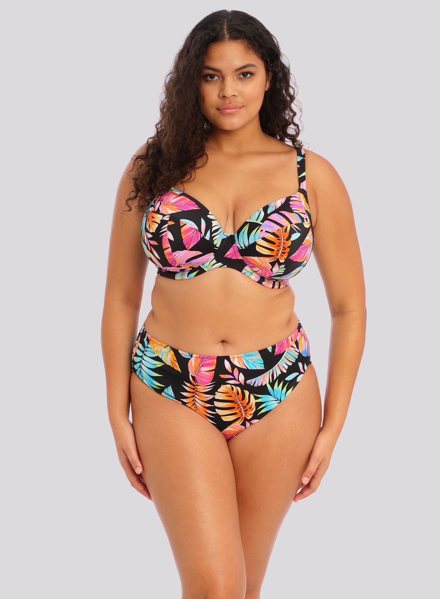 Elomi Swim: Tropical Falls Mid Rise Bikini Brief Black