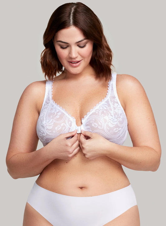 Glamorise: All Over Lace Front Opening Wonderwire Bra White