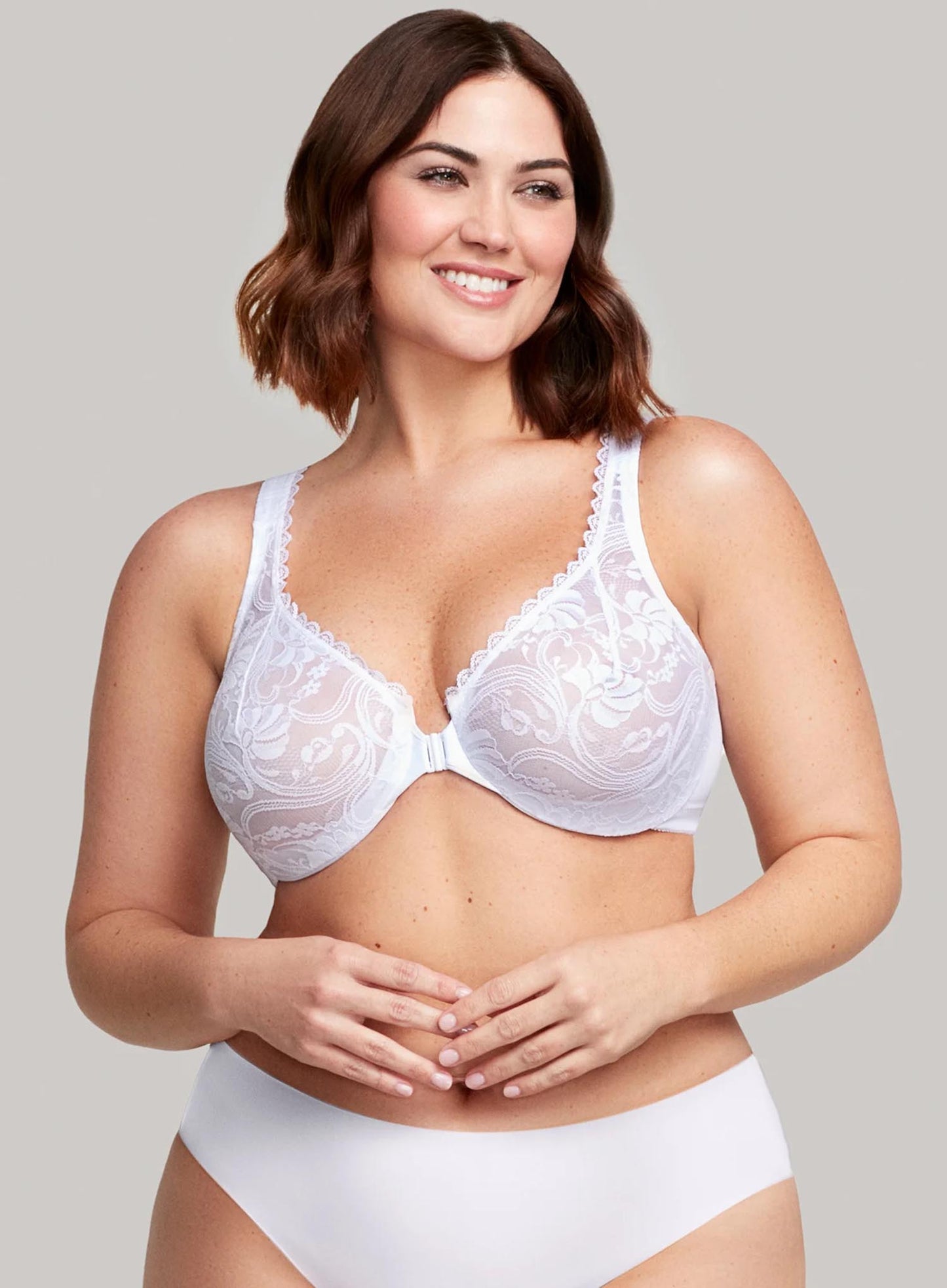 Glamorise: All Over Lace Front Opening Wonderwire Bra White