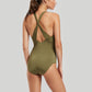 Jets: Soleil Crossback Plunge Swimsuit Olive