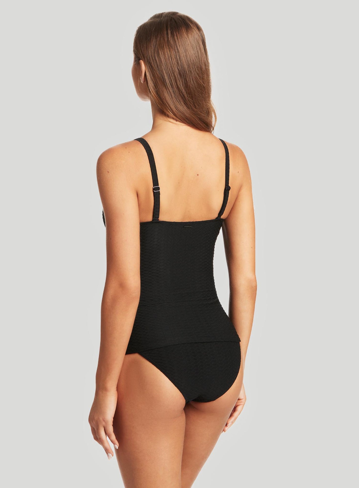 Sea Level: Honeycomb Cross Front Multifit Tankini Top Black