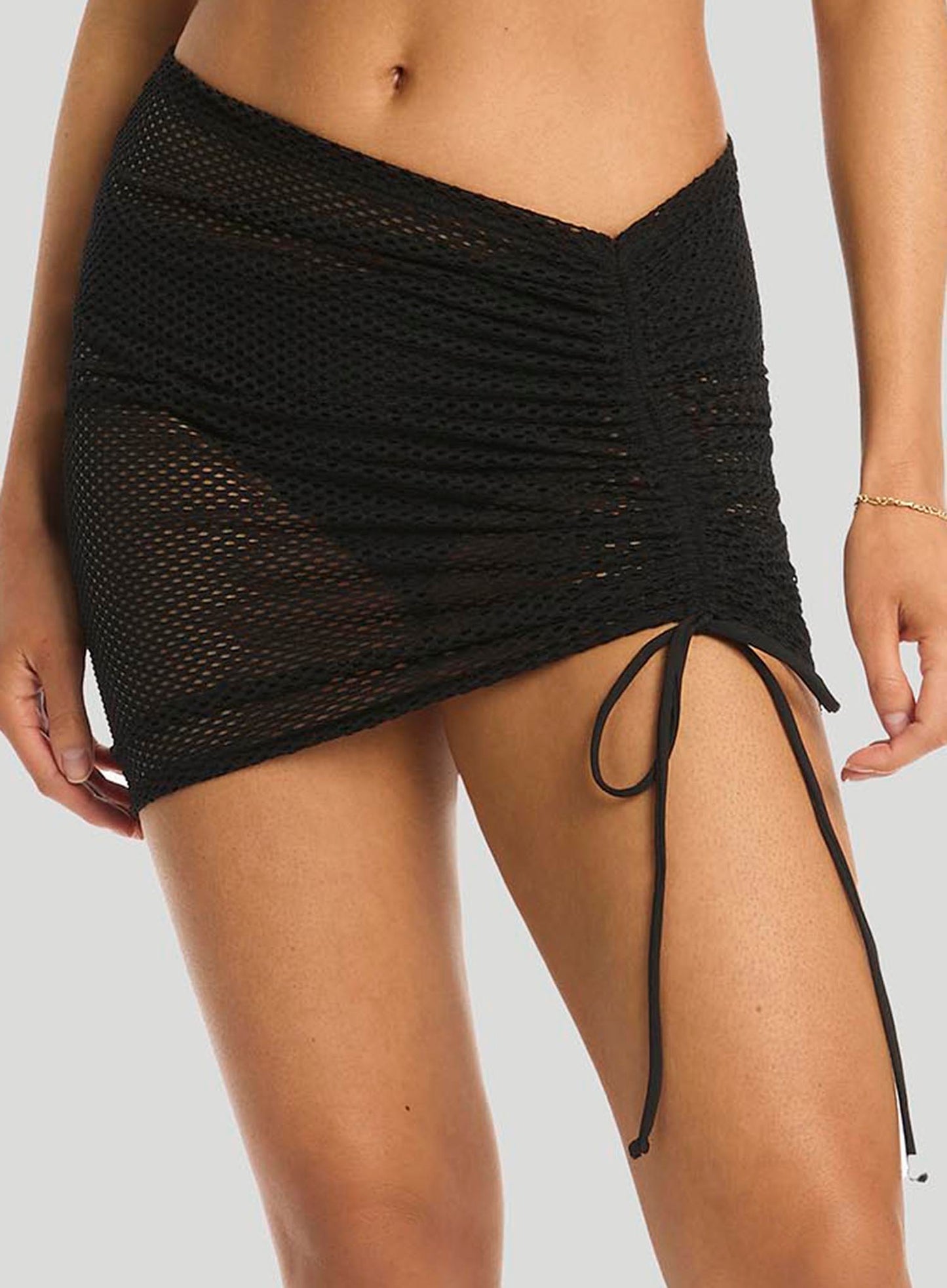 Sea Level: Surf Mesh Drawstring Mini Mesh Skirt Black