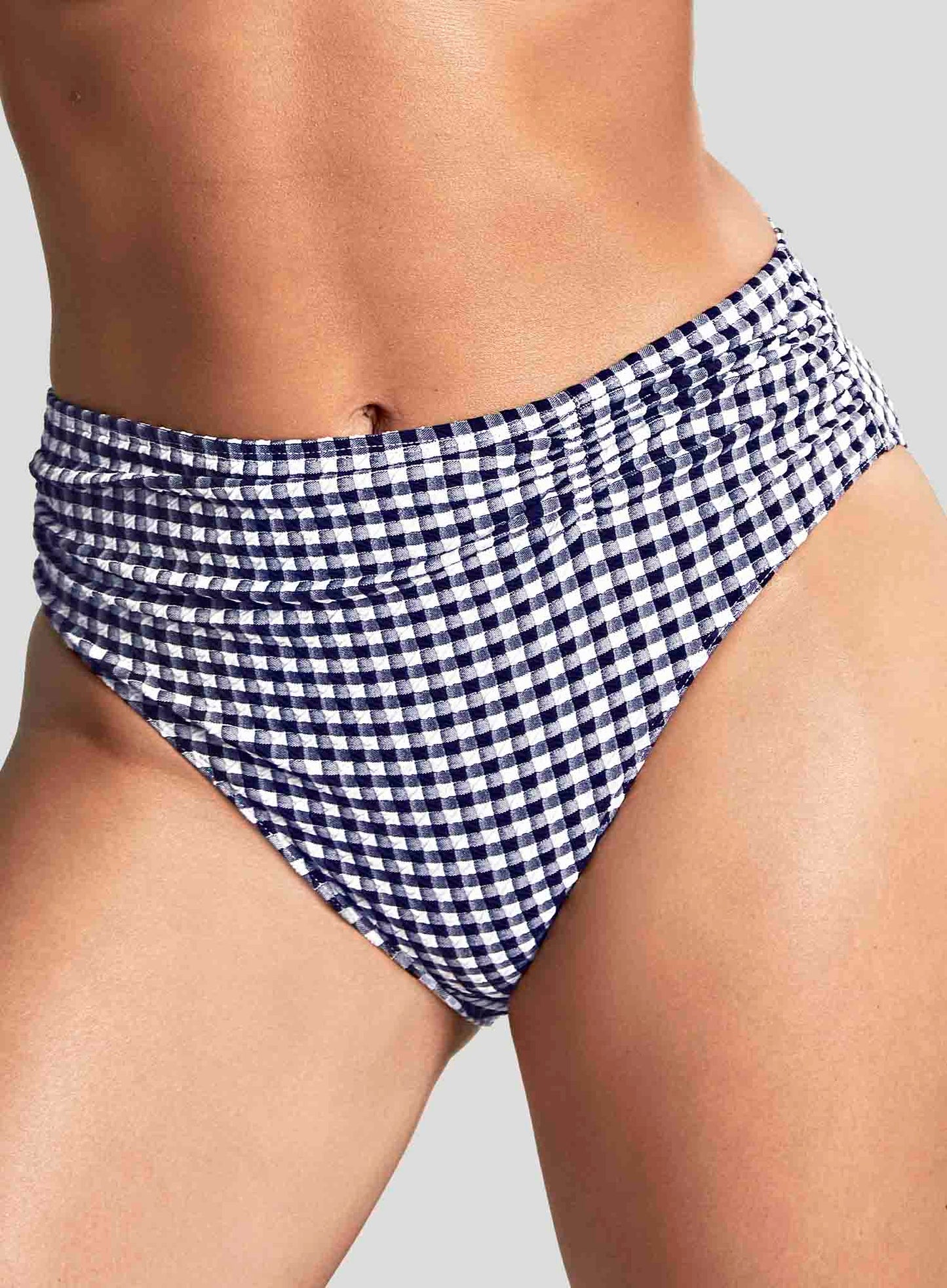 Panache Swimwear: Midi Gathered Bikini Brief Navy Gingham