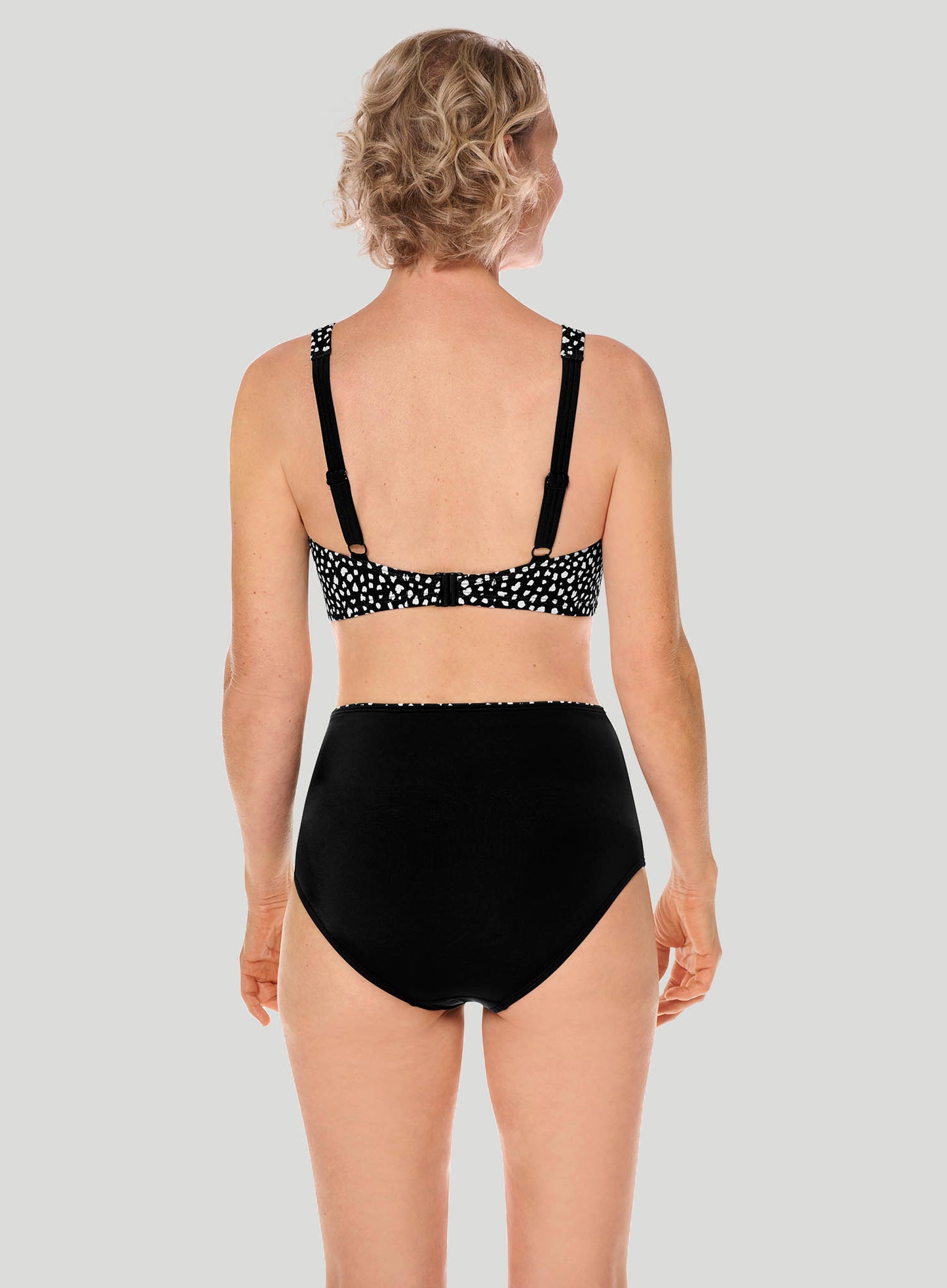 Amoena Swimwear: Manila High Cut Mastectomy Soft Bikini Top Black White