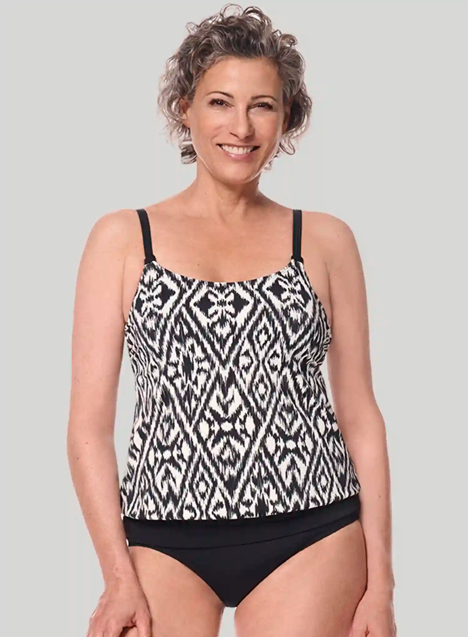 Amoena: Salta Blouson Mastectomy Tankini Black White
