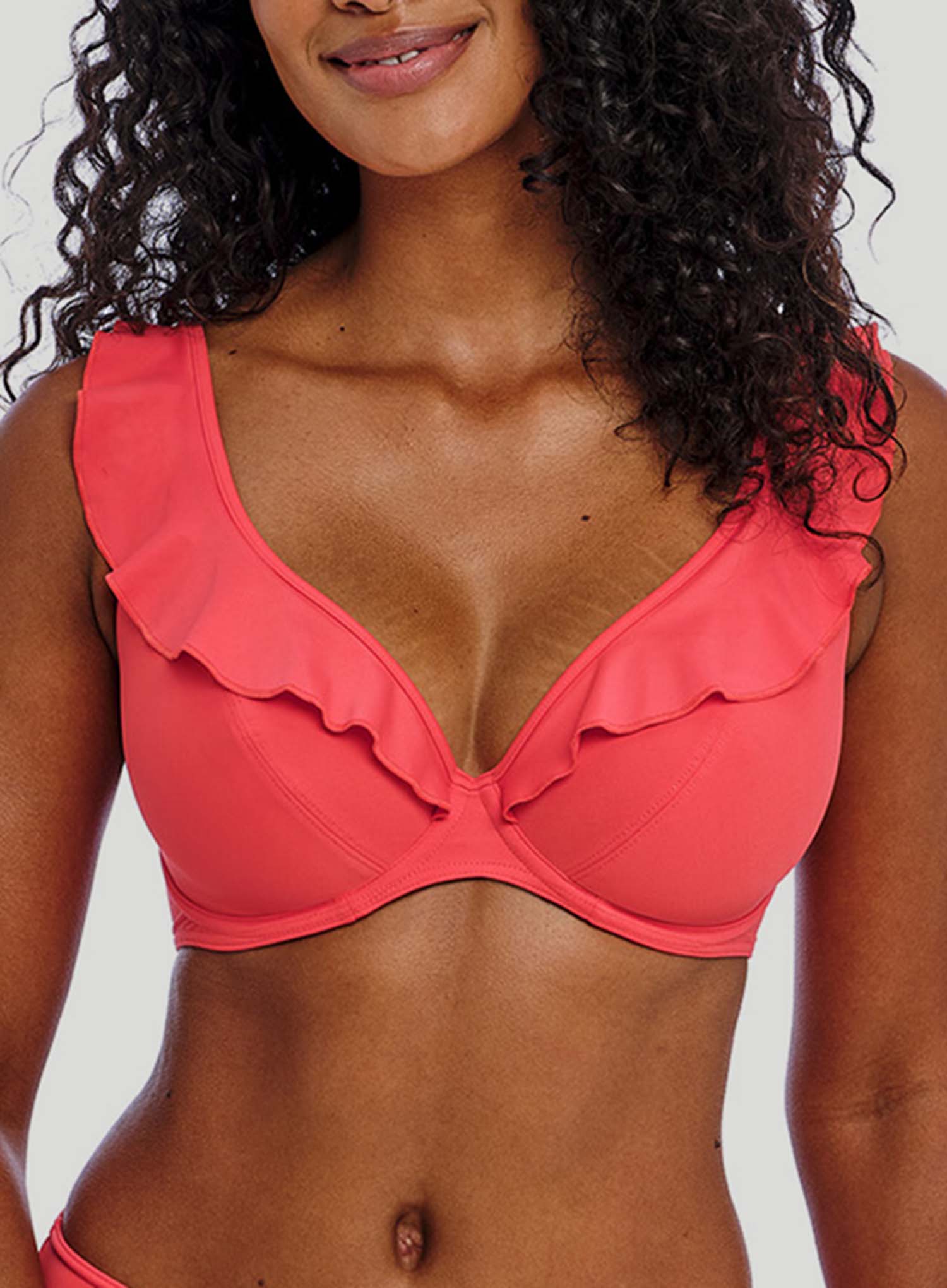 Freya Swimwear: Jewel Cove Underwired High Apex Bikini top With J Hook Plain Sunset 16DD / Plain Sunset