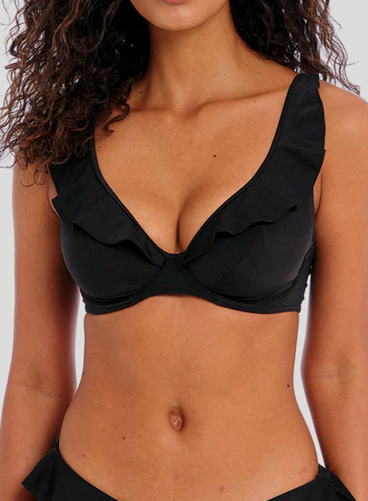 Freya Swimwear: Jewel Cove Underwired High Apex Bikini Top With J Hook Plain Black