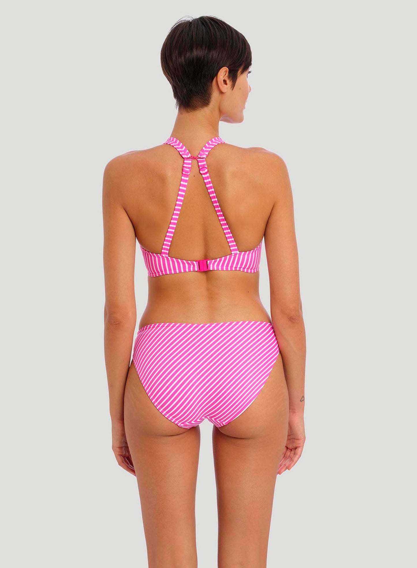 Freya Swimwear: Jewel Cove Underwired High Apex Bikini Top With J Hook Stripe Raspberry