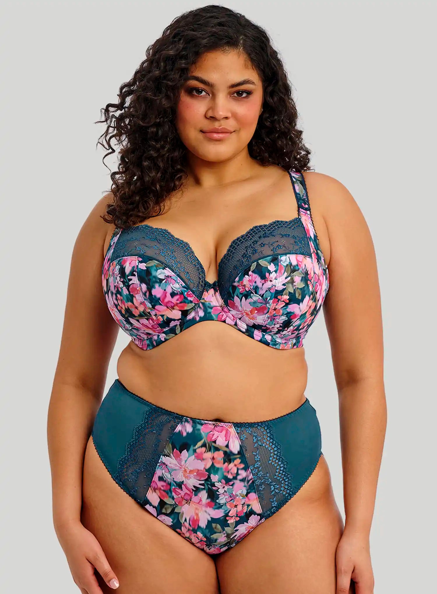 Elomi: Lucie High Leg Brief Teal Floral