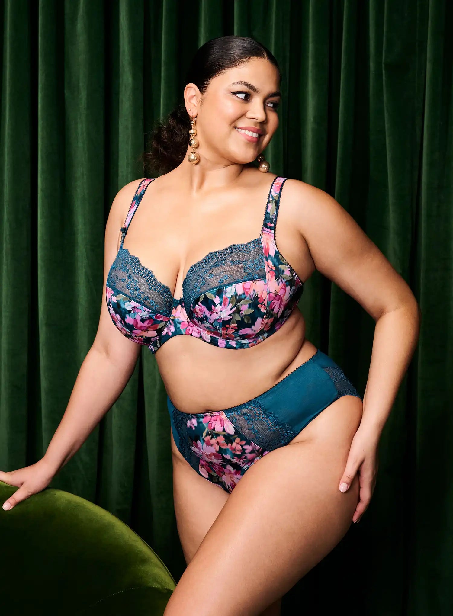 Elomi: Lucie High Leg Brief Teal Floral