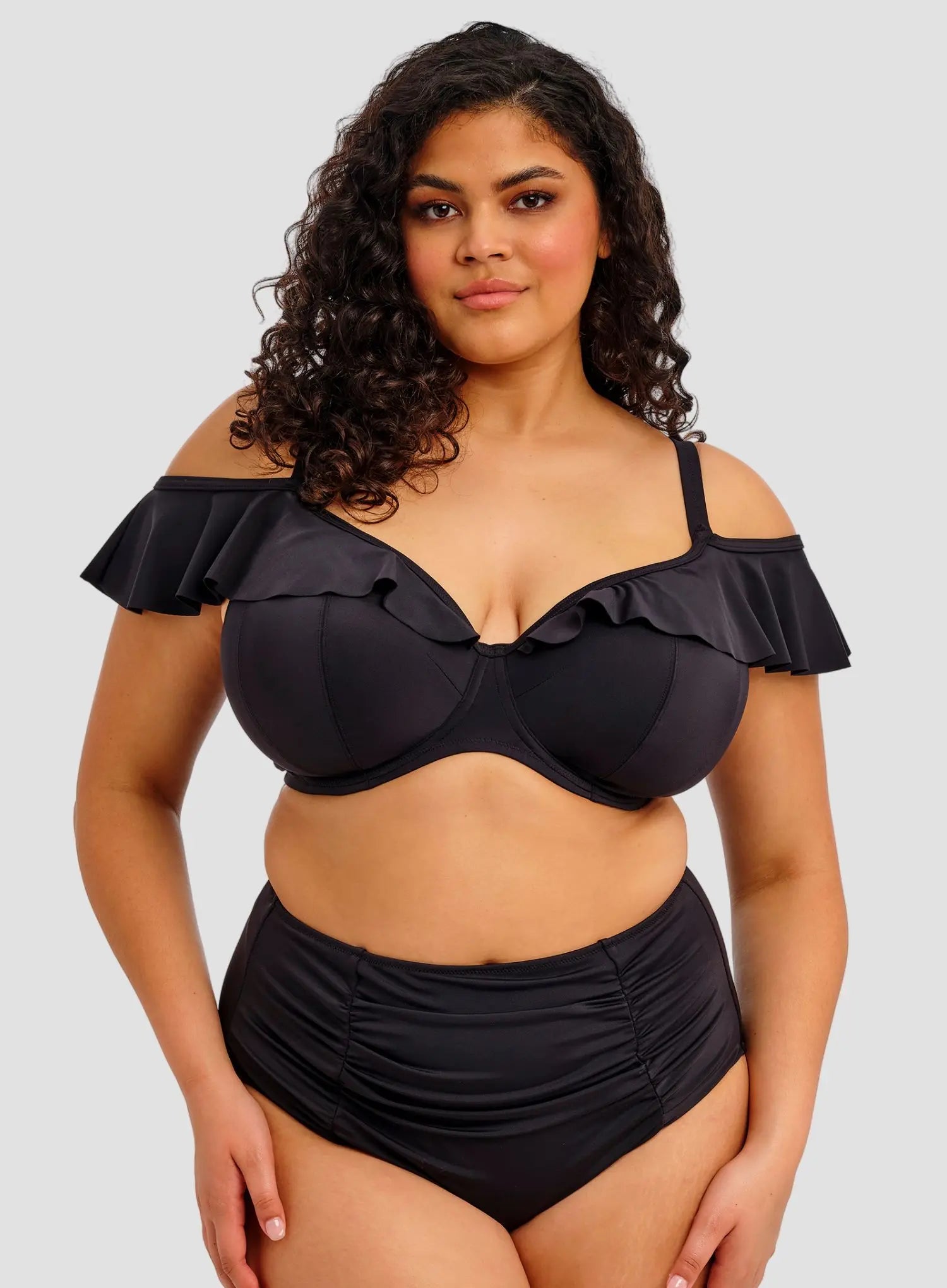 Elomi Swim: Plain Sailing Underwired Plunge Frill Bikini Top Black