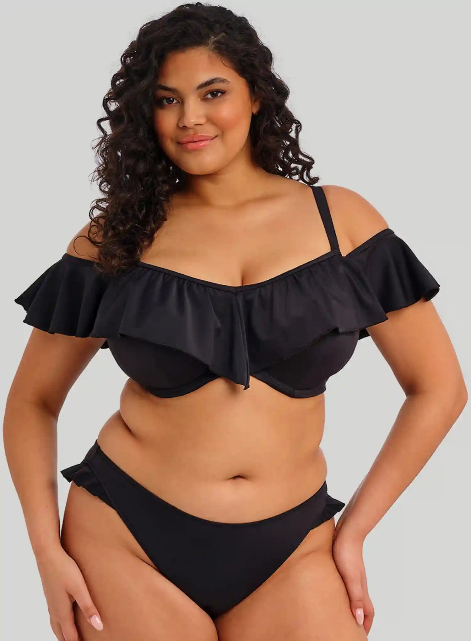 Elomi Swim: Plain Sailing Underwired Ruffle Bikini Top Black