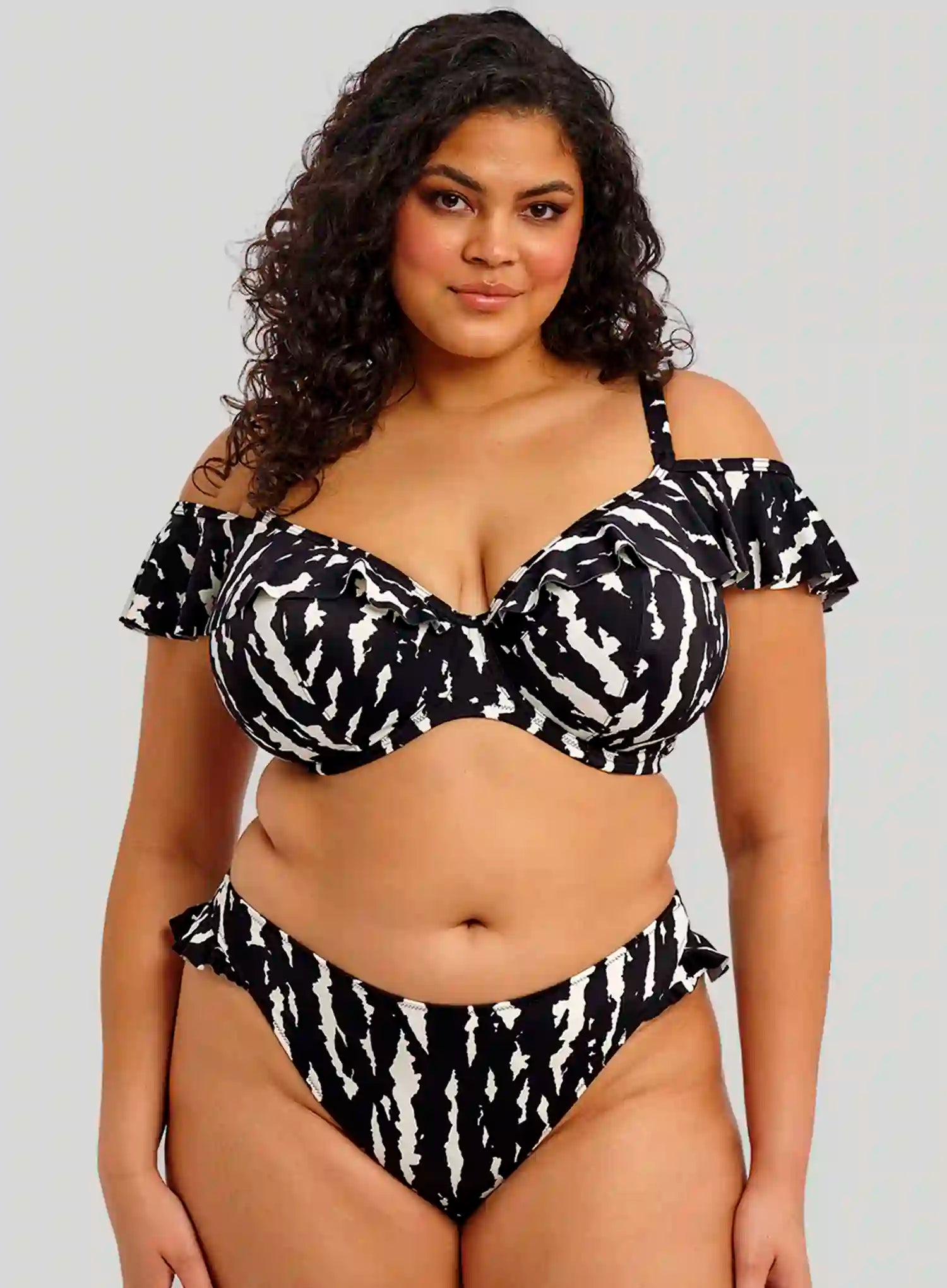 Elomi Swim: Echo Shell Underwired Plunge Frill Bikini Top Black