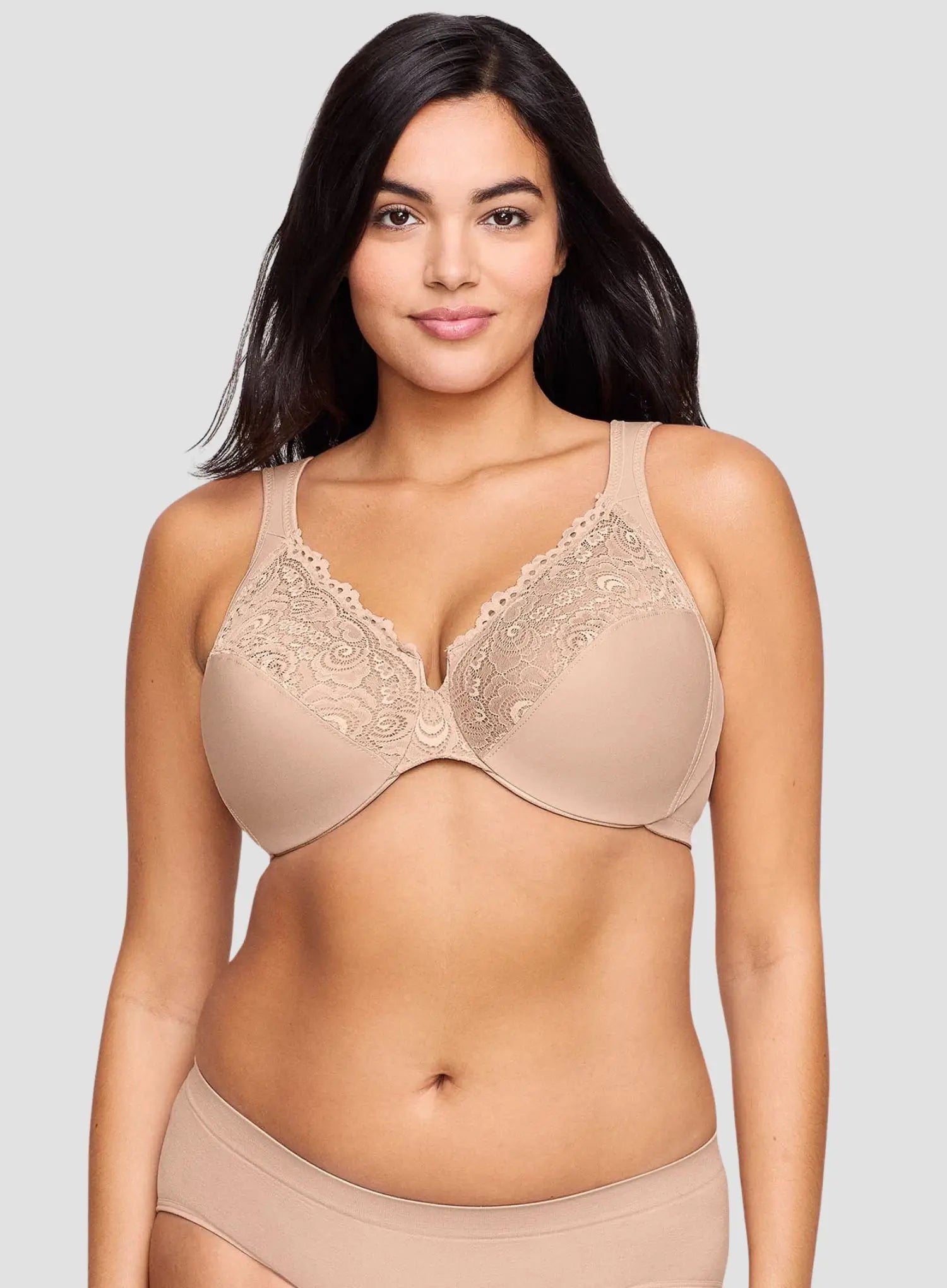 Glamorise: Wonderwire Plunge Bra With Padded Straps Cafe