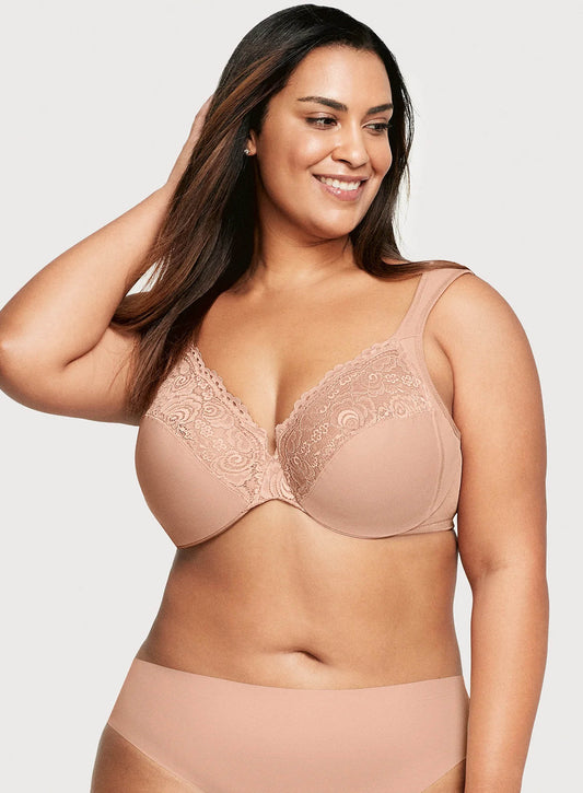 Glamorise: Wonderwire Plunge Bra With Padded Straps Cappuccino