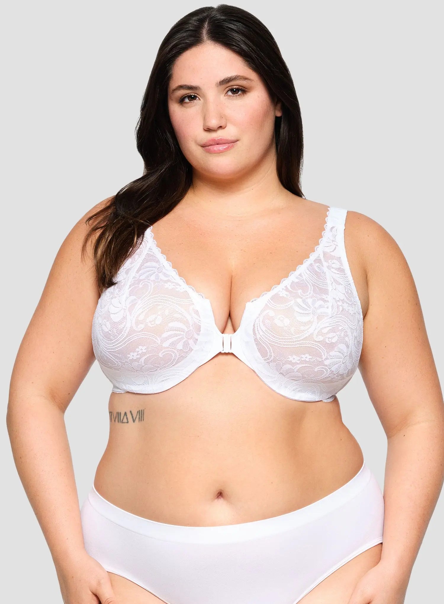 Glamorise: All Over Lace Front Opening Wonderwire Bra White