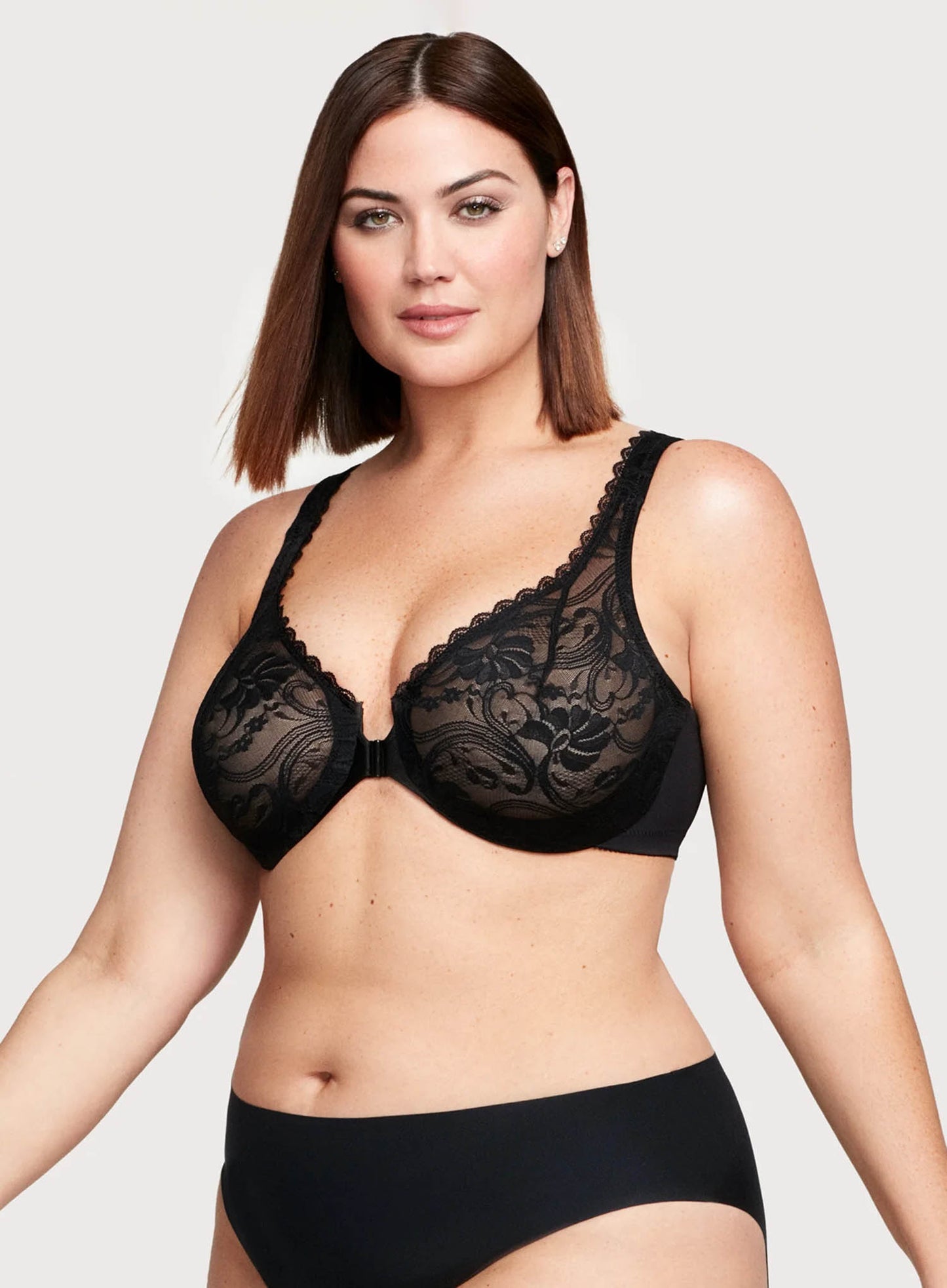 Glamorise: All Over Lace Front Opening Wonderwire Bra Black