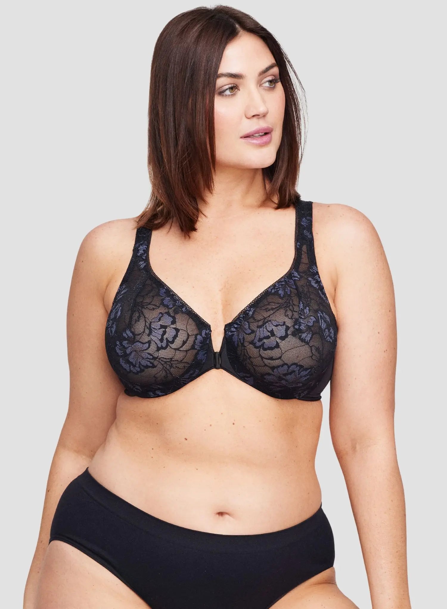 Glamorise: Feeling Lacey Front Close Underwire Bra Black