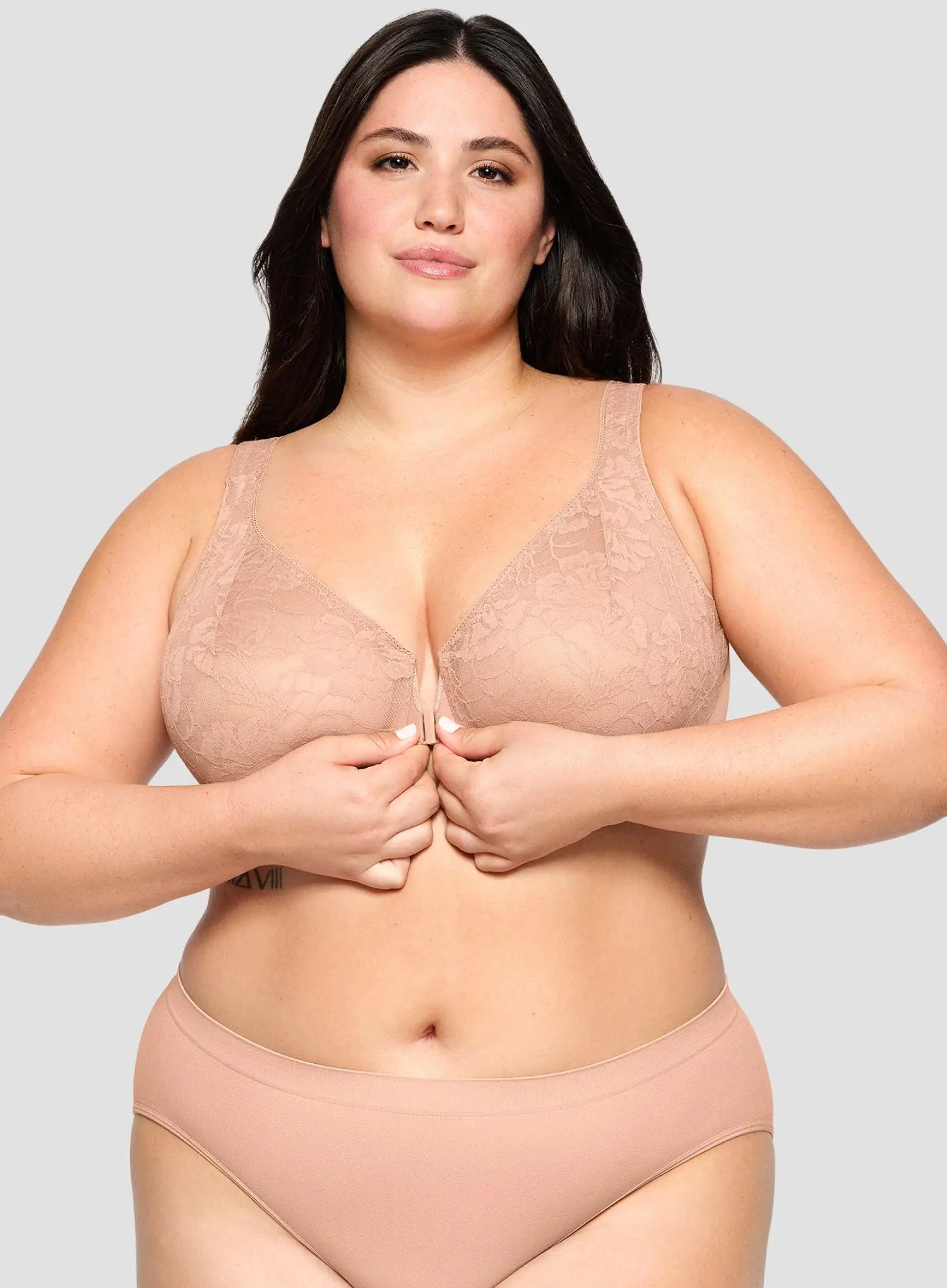 Glamorise: Feeling Lacey Front Close Underwire Bra Cappuccino