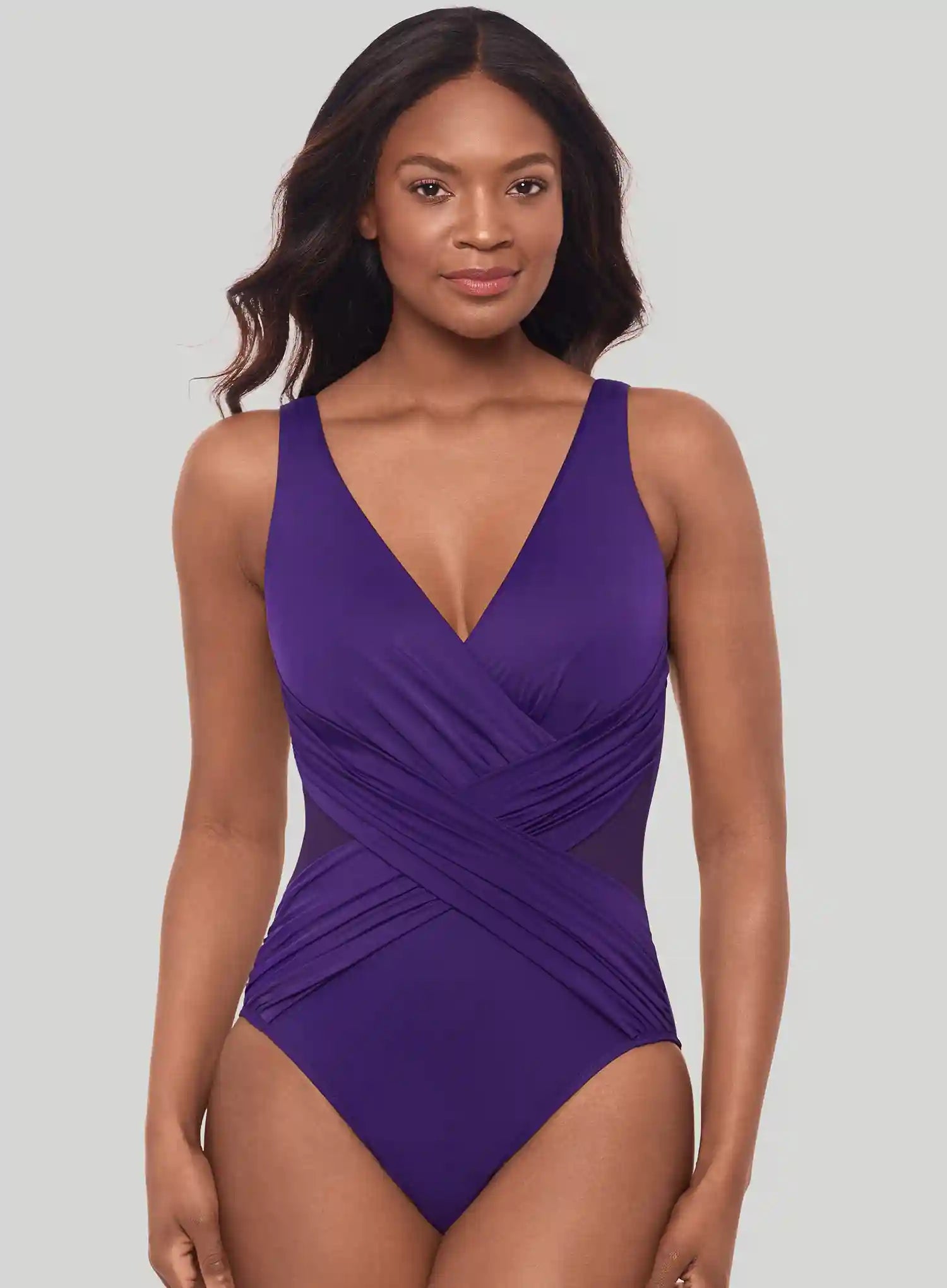 Miraclesuit Swimwear: Illusionists Crossover Soft Cup Shaping One Piece Mulberry