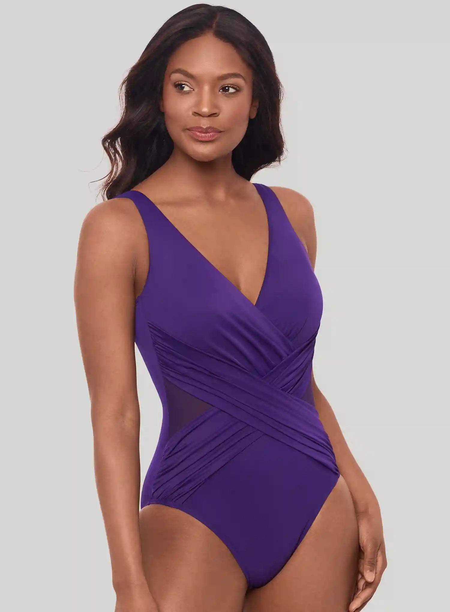 Miraclesuit Swimwear: Illusionists Crossover Soft Cup Shaping One Piece Mulberry