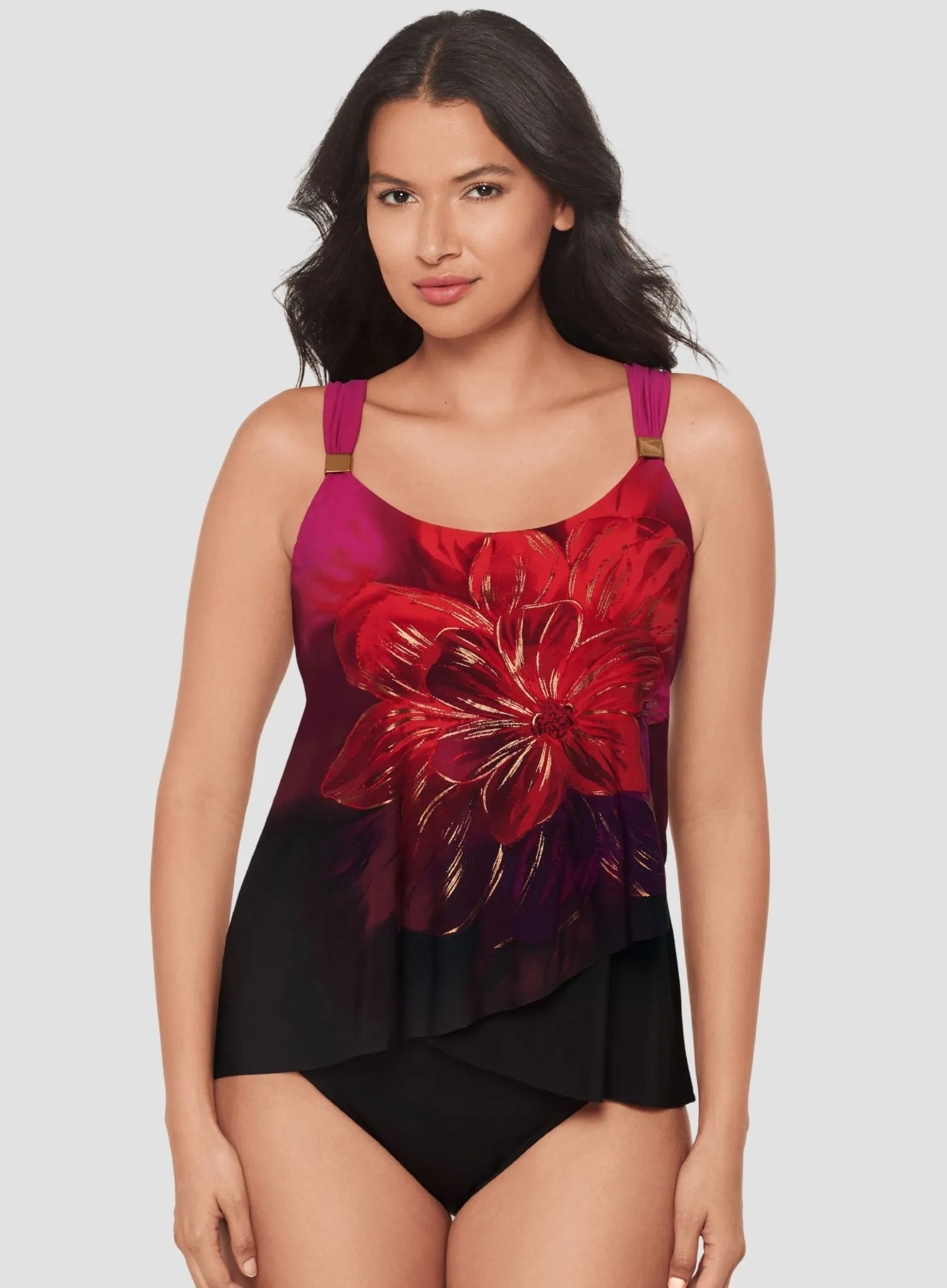 Miraclesuit Swimwear: Petali Rosa Dazzle Underwired Tankini Top Black Multi