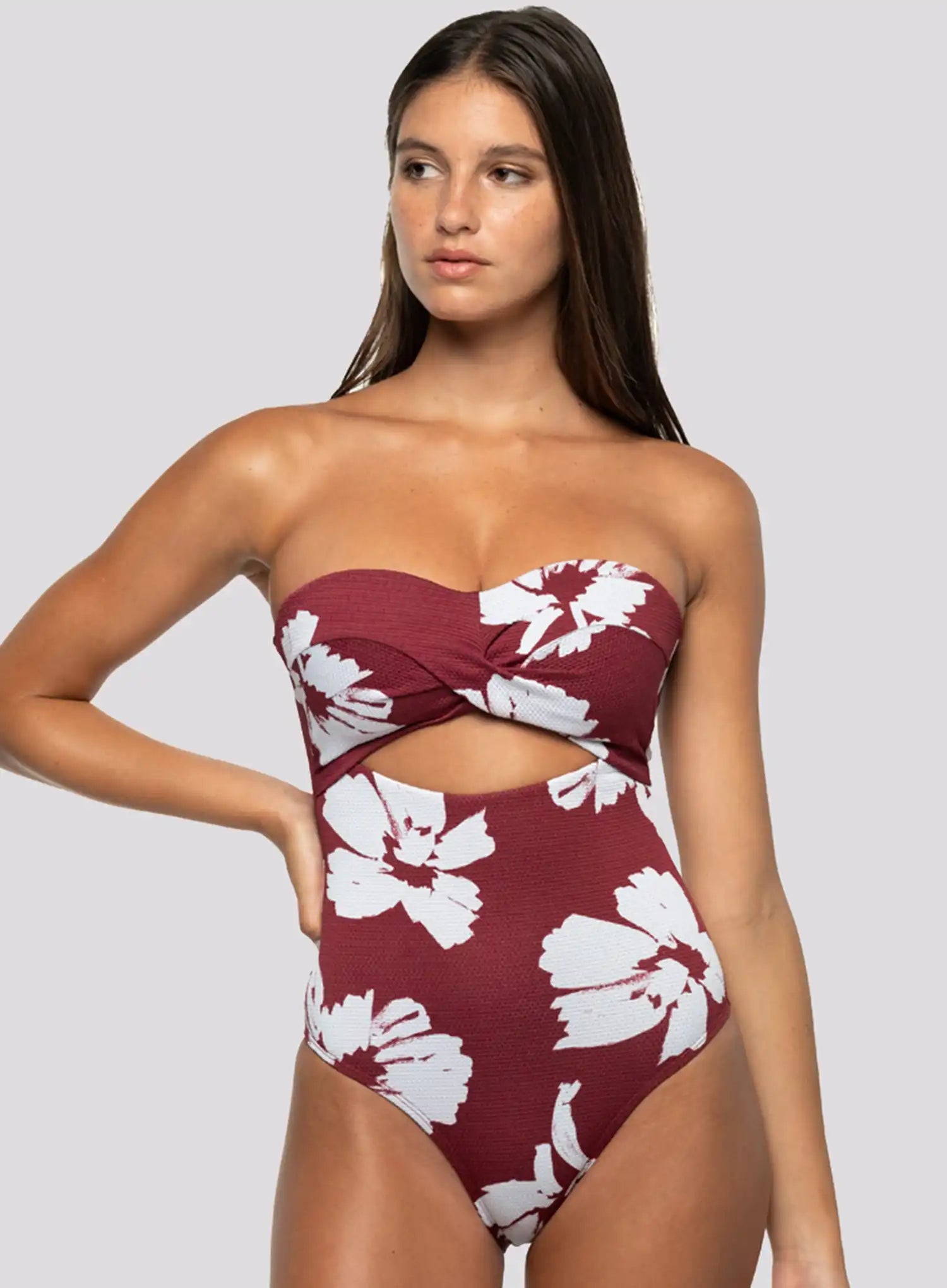 Nip Tuck Swim: Whispering Allure Luka Multifit Bandeau One Piece Maroon