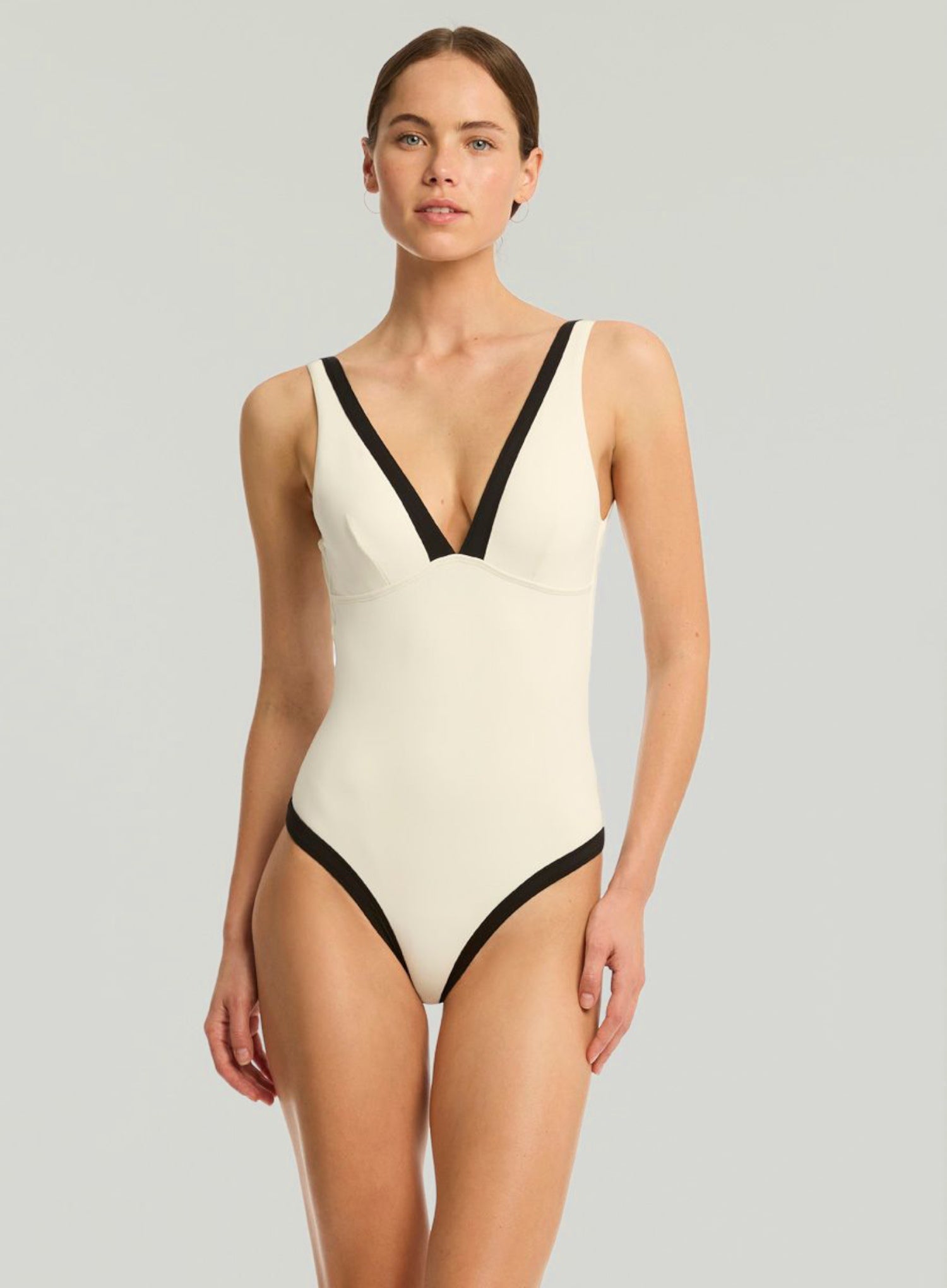 Sea Level Border Plunge One Piece Coconut DeBra s Sea level border plunge one piece coconut debra s