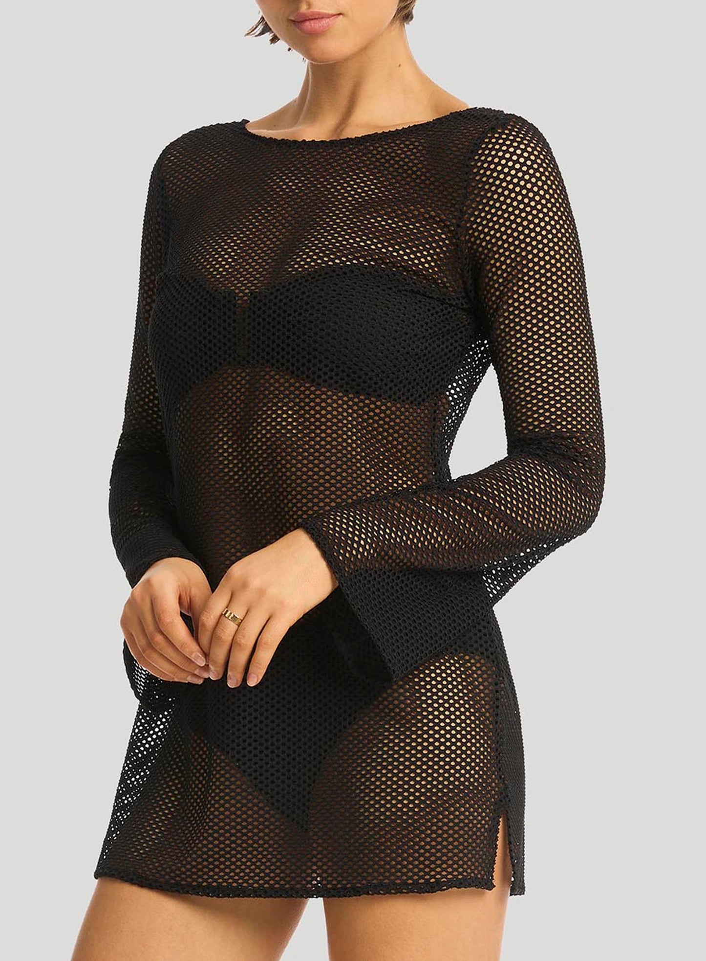Sea Level: Surf Mesh Cover Up Black