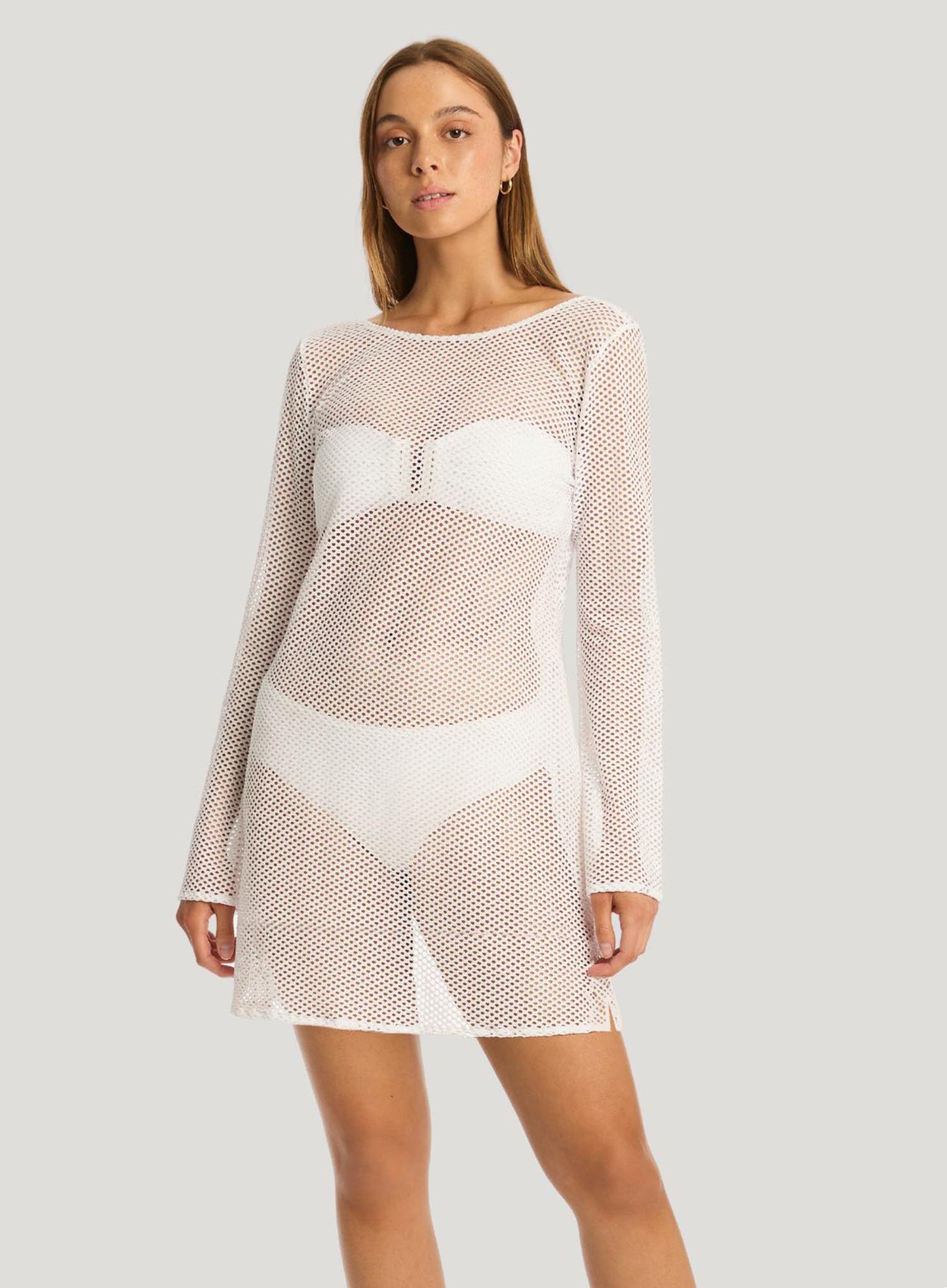 Sea Level: Surf Mesh Cover Up White