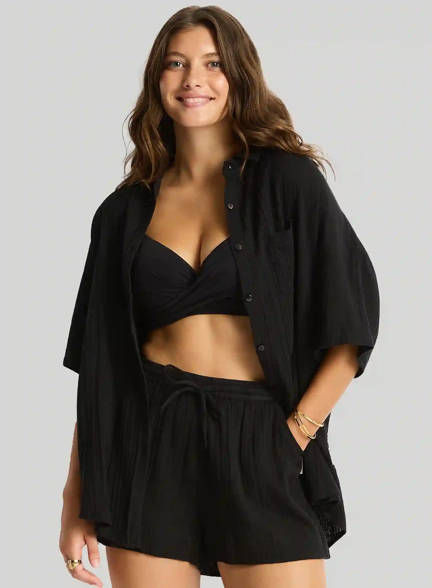 Sea Level: Sunset Aloha Shirt Black