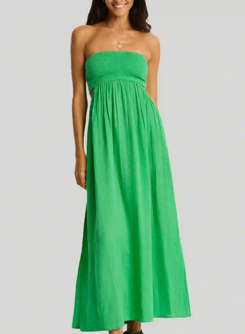 Sea Level: Sunset Cutaway Bandeau Dress Kelly Green