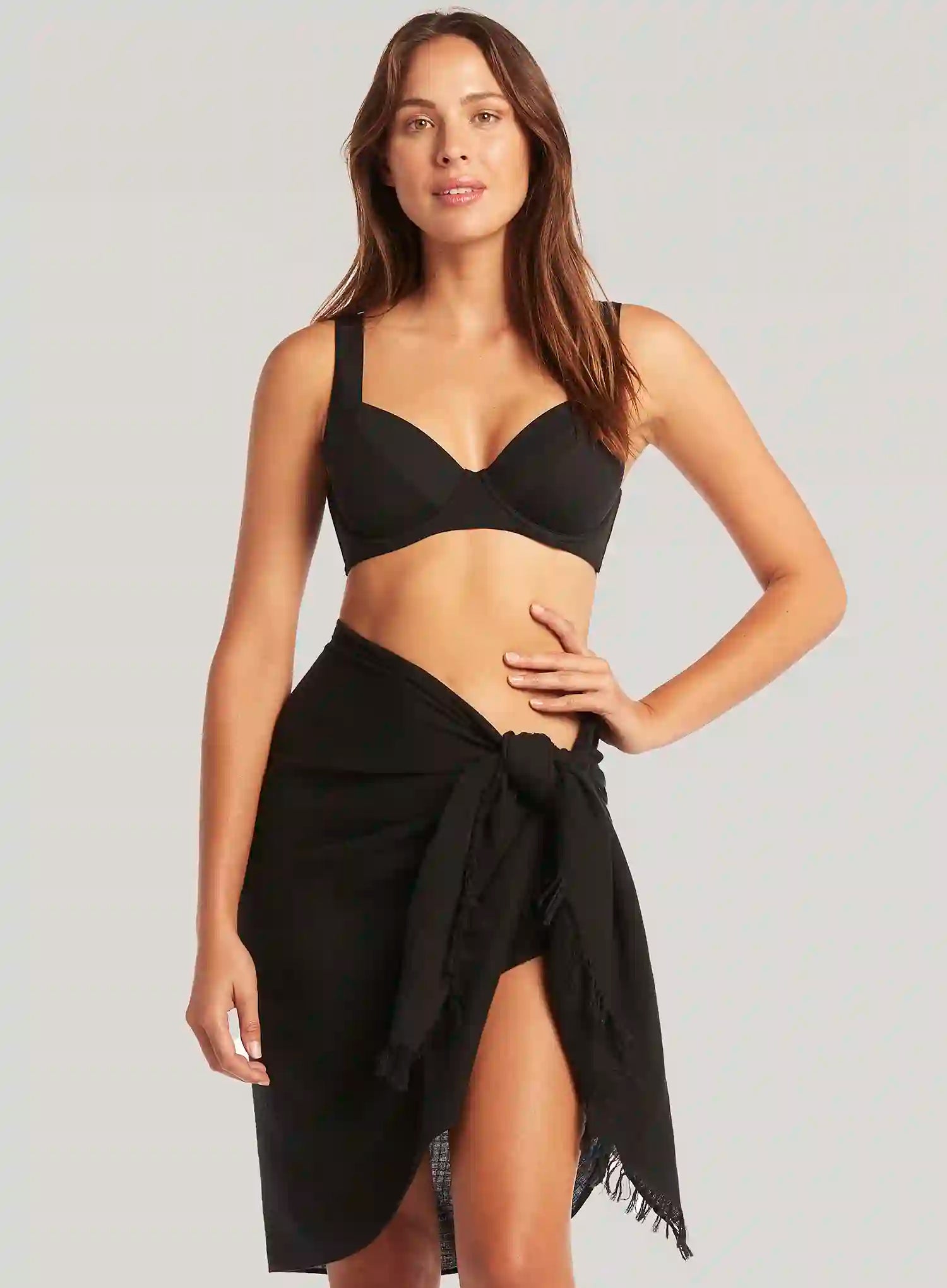 Sea Level: Sunset Frayed Sarong Black