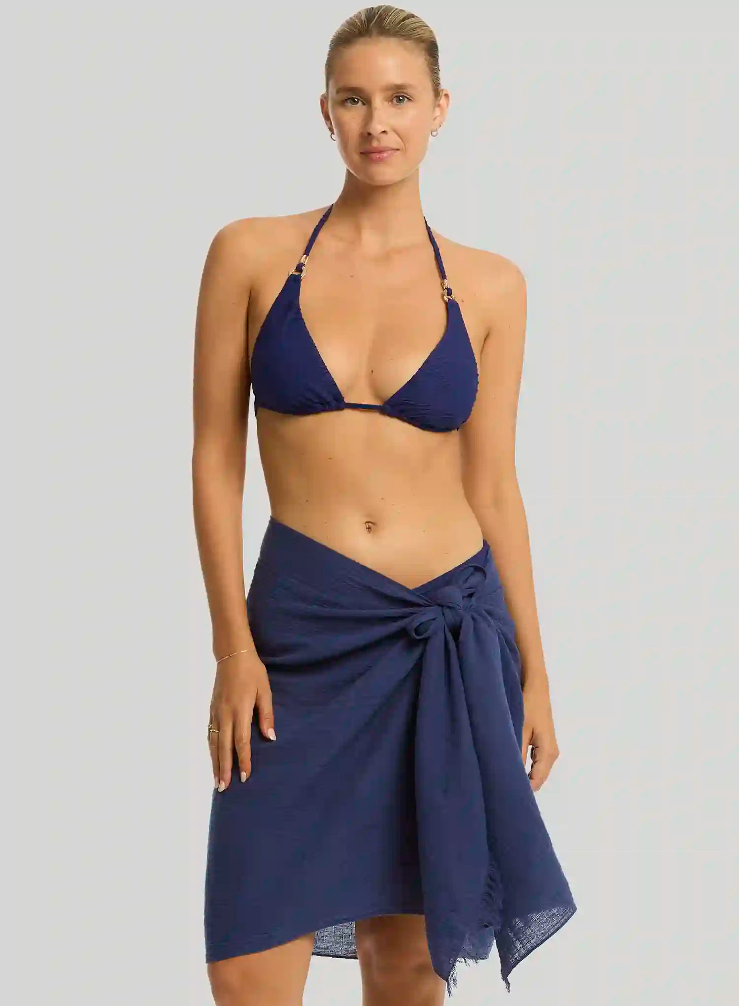 Sea Level: Sunset Frayed Sarong French Navy