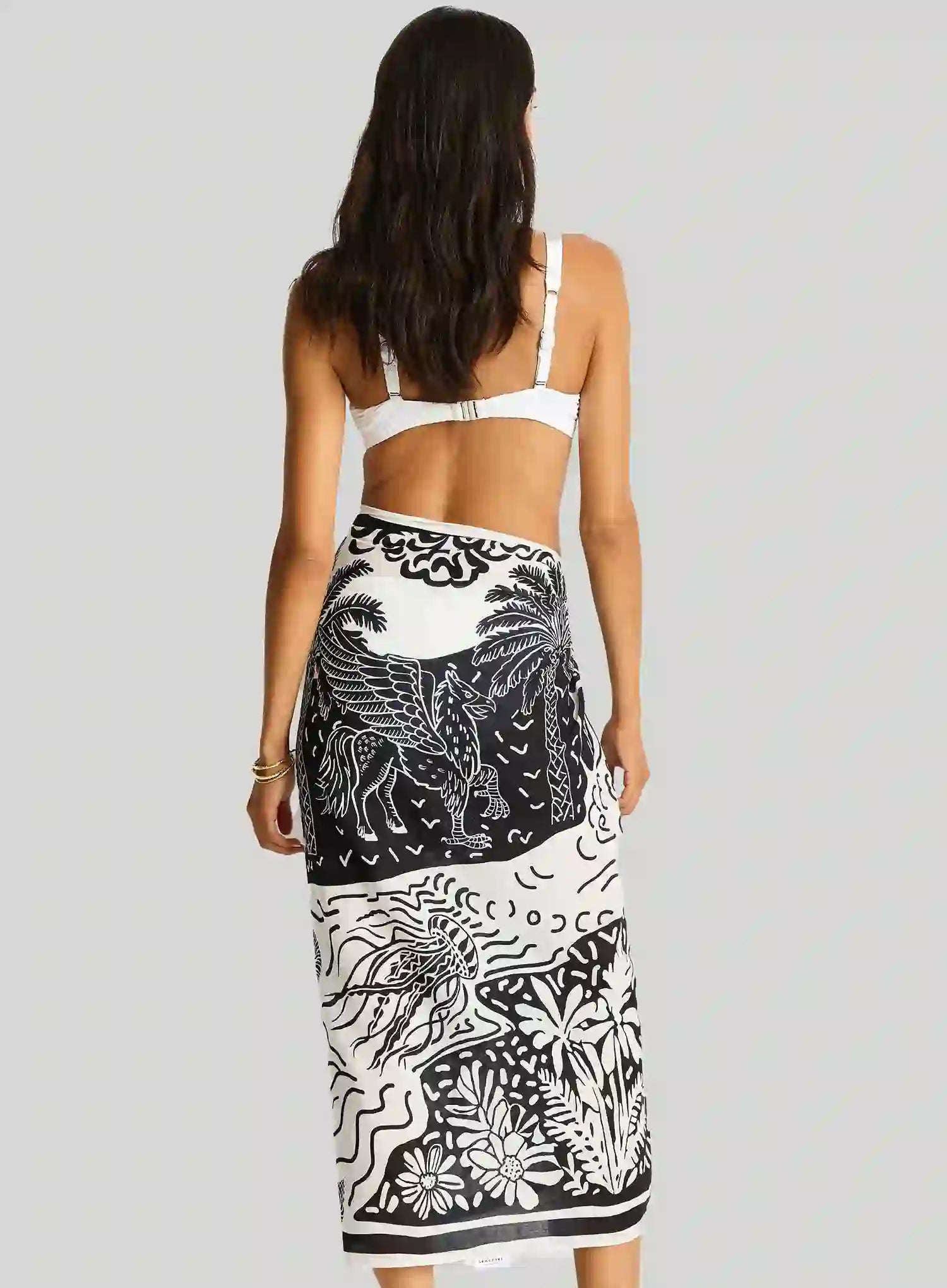 Sea Level: Jungle Lino Long Sarong Black
