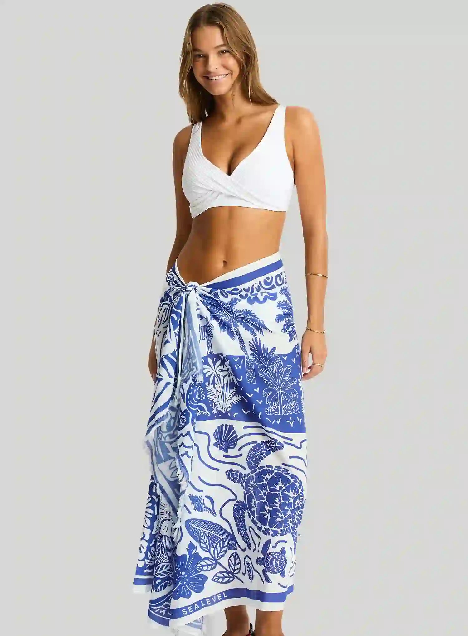 Sea Level: Jungle Lino Long Sarong Blue