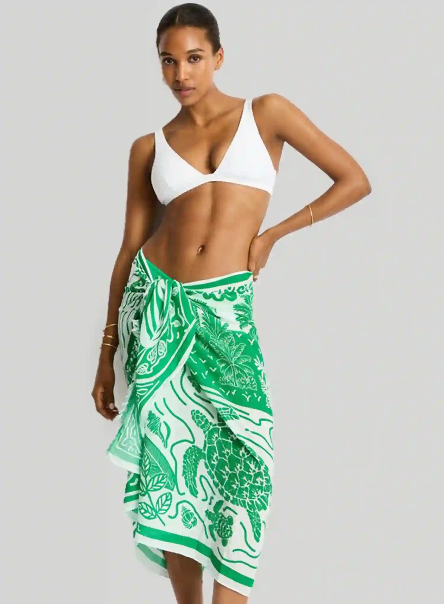 Sea Level: Jungle Lino Long Sarong Green