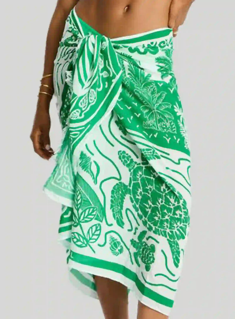 Sea Level: Jungle Lino Long Sarong Green