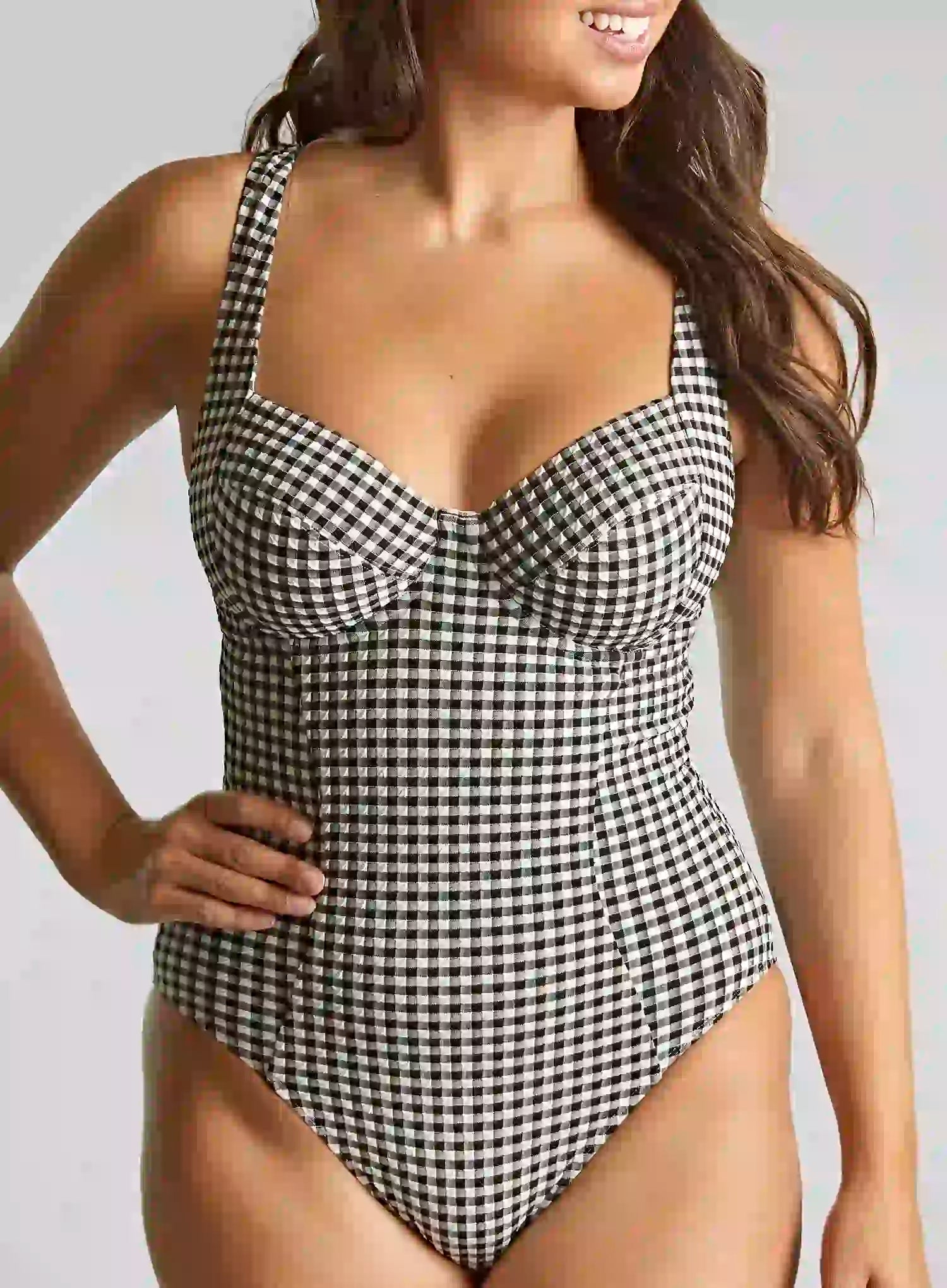 Panache Swimwear: Paloma Balconette One Piece Black Gingham Panache Swimwear: Paloma Balconette One Piece Black Gingham