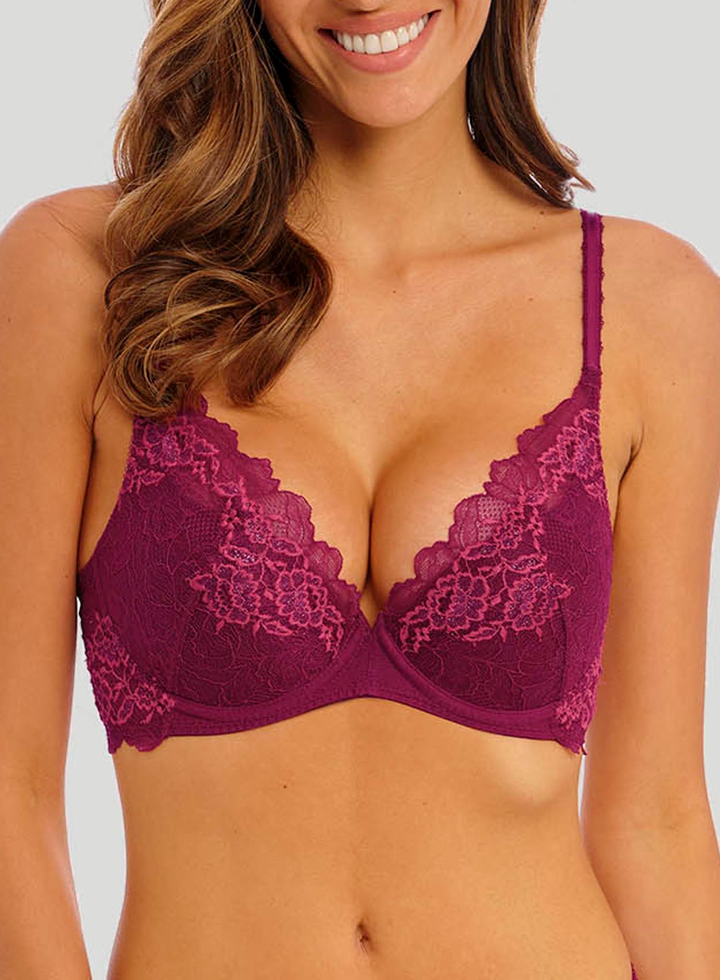 Wacoal: Lace Perfection Underwired Plunge Bra Red Plum