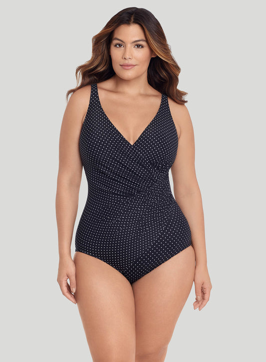 Miraclesuit Swimwear: Womens Pin Point Oceanus Soft Cup Shaping Swimsuit Black White